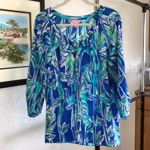 Lilly Pulitzer 💯 Silk Top Large (Not Elsa) in Blue Crush Bamboom💕
